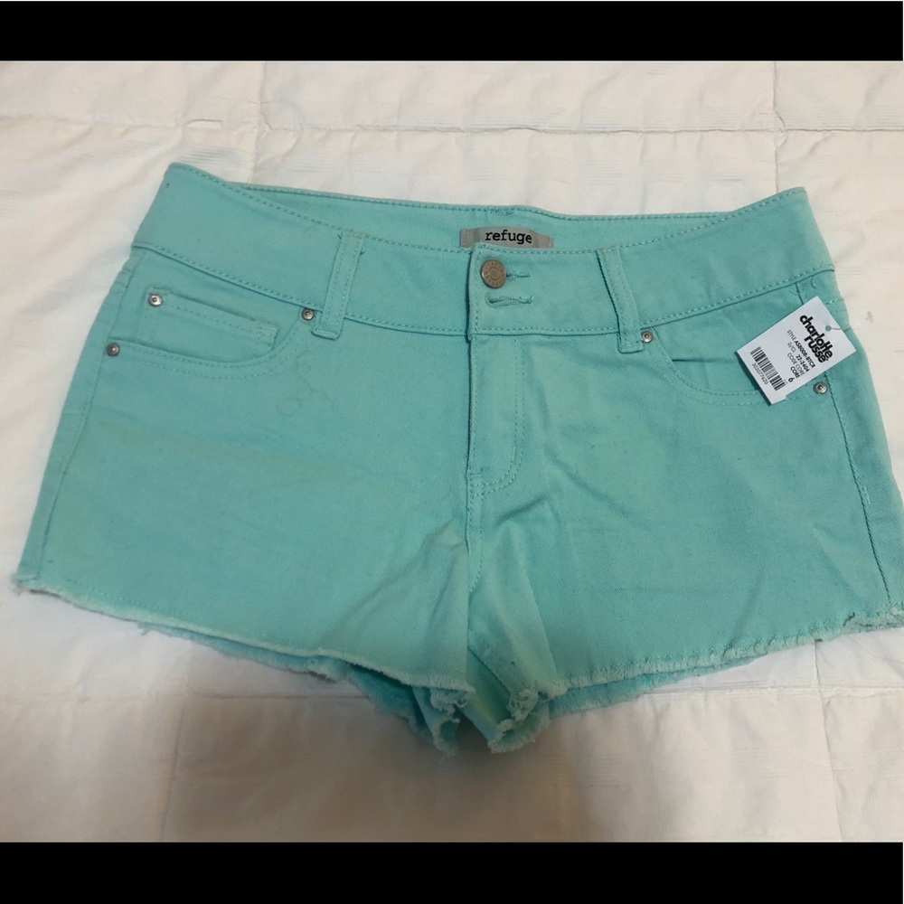 Teal Frayed Jean shorts